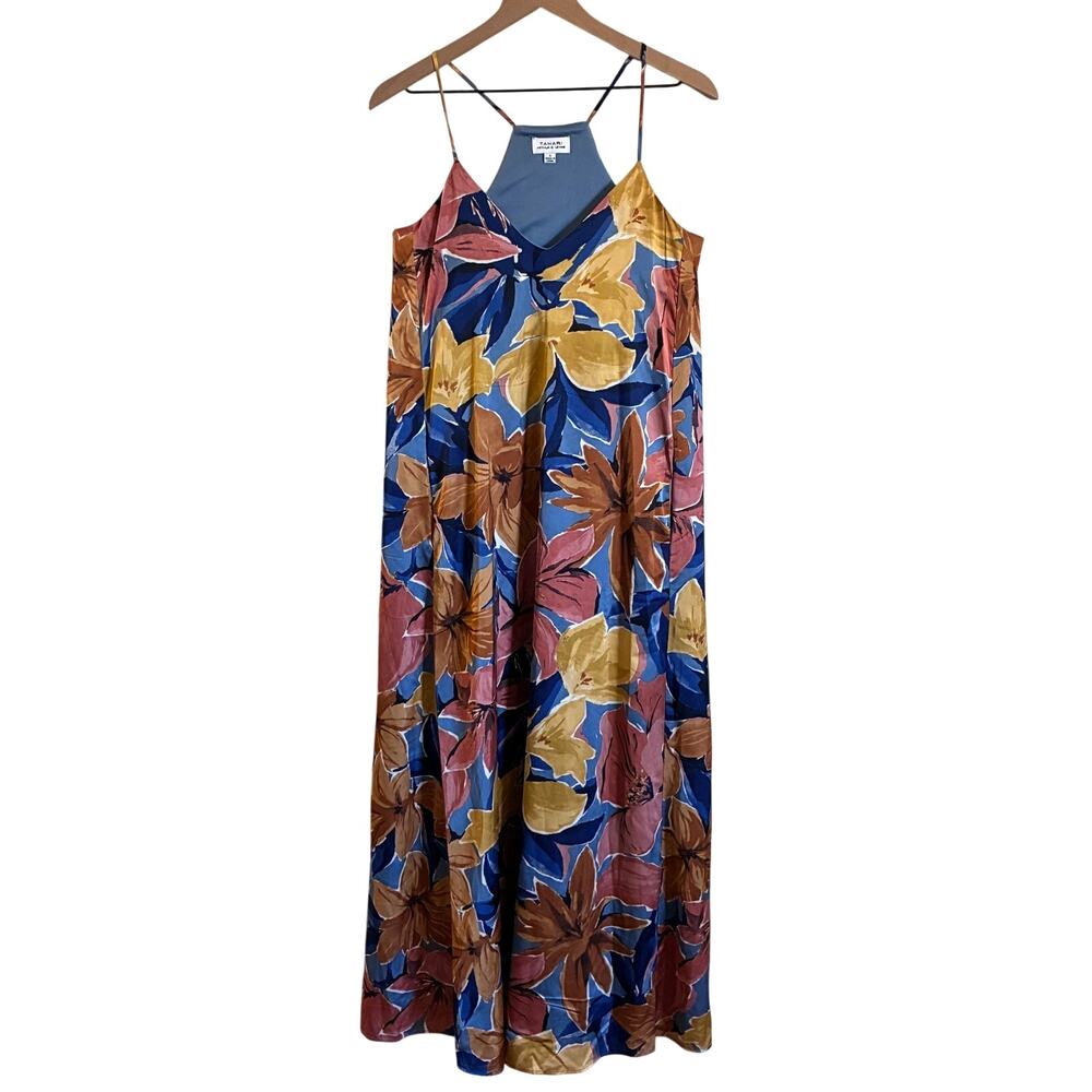 Tahari ASL Floral Print Halter Maxi Dress Blue Pink Yellow, Size Small